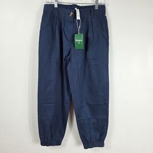Halara Womens  Cotton Twill Pleated Jogger Navy Blue Pants Mid  Waist S Regular
